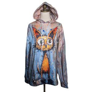 Funny Cat Novelty Graphic Hoodie Sweatshirt Women's Size L Multicolor